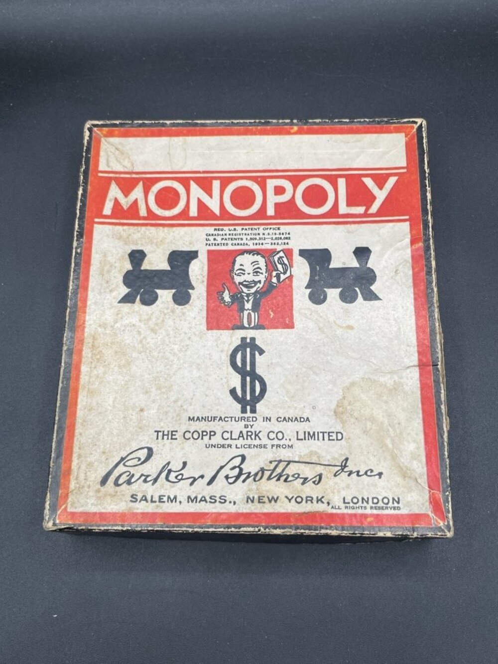 Monopoly Board Game Box Wood Pieces 1936 Parker Brothers Canadian Edition ✅